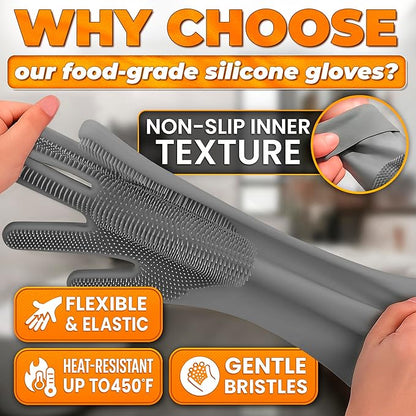 ALPENKOK Silicone Dish Gloves with Scrubbers – Thick Tear-Resistant Dishwashing Gloves – Long-Lasting | Household Use