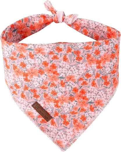 Summer Dog Bandana, UP URARA PUP Orange Bandana for Small Large Dogs, Cotton Handkerchief Cute Flower Puppy Triangle Bid Scarf for Boy Girl Dogs