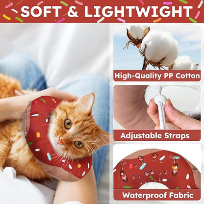 Cat Cone Collar Soft, Waterproof Cat Recovery Collars Spay Cones to Stop Licking Cute Donut E Collar After Surgery Anti-Lick Wound Healing Safety Elizabethan Collar for Kittens (Donut Brown, Large)