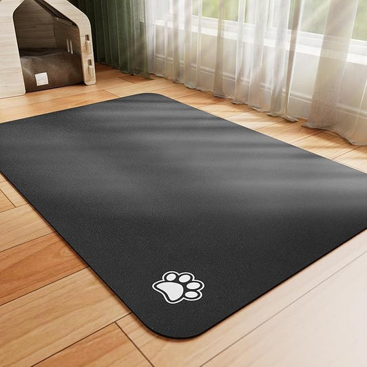 Dog Food Mat - Absorbent Cat Mat for Food and Water, No Stains Pet Feeding Bowl Mat, Easy to Clean Pet Placemats, Quick Dry Dog Water Dispenser Mat for Messy Drinkers | Paw Black 18"x 28"