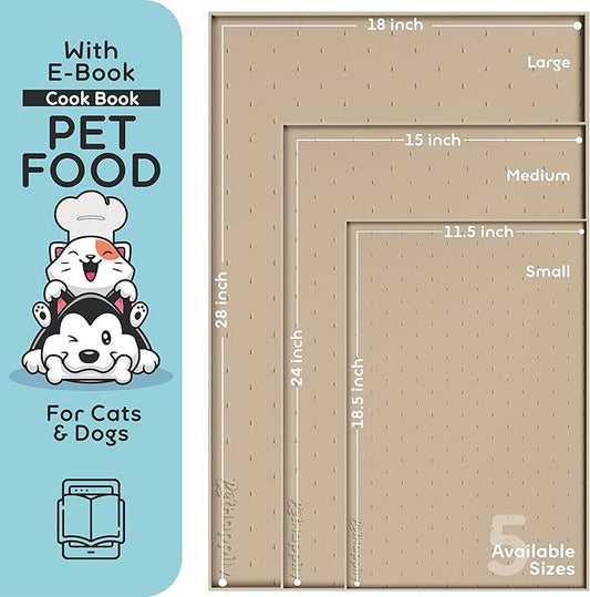 Dog Food Mat - 24x15 Raised Edges Dogs Mat for Food and Water Prevent Spill, Waterproof Cat Food Mats Protect Floors, Easy Clean Dog Bowl Mats for Food and Water, Silicone Pet Feeding Placemats Beige