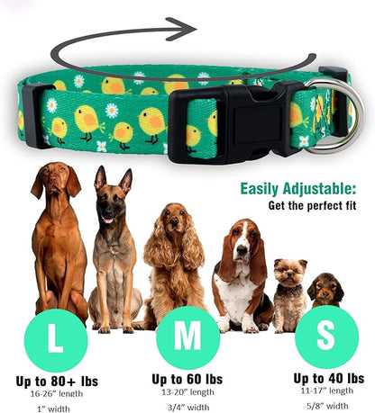 Native Pup Easter Dog Collar, Cute Spring Gift for Puppies, Pink Pastel, Eggs, Chicks, Bunny Adjustable for Small, Medium, Large Breeds (Chicks, Large)