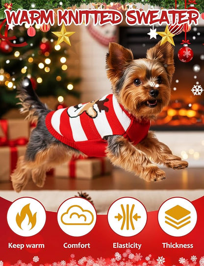 Dog Christmas Sweater, Soft Warm Pet Clothes Coat for Small Medium Large Dogs and Cats Boy Girl, Fall Cozy Holiday Turtleneck Knitting Collar Pullover Pup Outfit Costume for Thanksgiving New Year