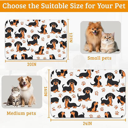 Dog Bowl Mat,Dog Dachshund Pet Feeding Mat for Floors Waterproof, Grey Paws Absorbent Dogs Placemat for Food and Water Quick Dry Pet Cat Feeding Mats with Non Slip Bottom 12" x 20"