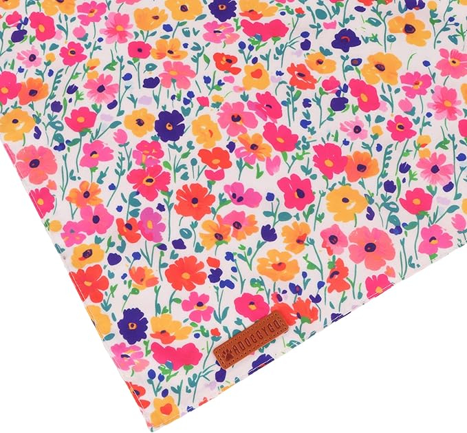 ADOGGYGO Floral Dog Bandanas 2 Pack, Reversible Cute Flower Scarf, Premium Fabric, Adjustable Fit Pink Blue Floral Bandanas for Small Dogs (Small)