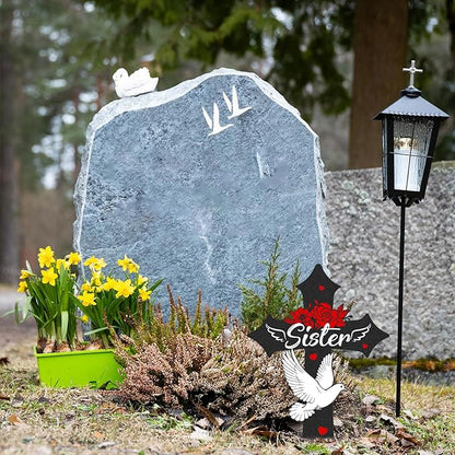 Cross Grave Decorations for Cemetery, Sympathy Memorial Stakes for Loss of Sister, Metal Grave Markers for Cemetery for Sister Outdoors Yard Garden (12 X 7.5 Inches)