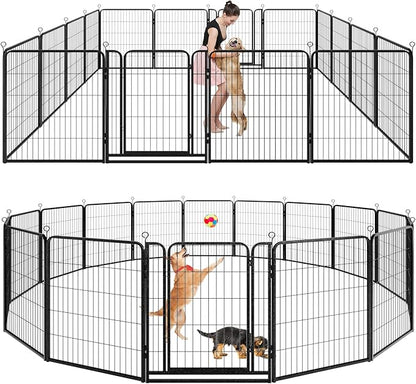 Dog Playpen Outdoor Extra Wide 16 Piece Panels Heavy Duty Dog Fence 40" Height Anti-Rust with Doors Portable for RV Camping Yard, Total 42FT, 140 Sq.ft, Snowy Black