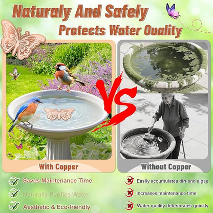 Bird Bath Copper Disk, 0.6mm Reinforced 99.9% Pure Copper Cleaning Disk for Physical Clean Water, All-Season Use Cleaner for Outdoor Birdbaths Bowl Garden Fountain (Butterfly 1PC)