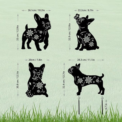 4 Pack Bulldog Metal Garden Decorative Stakes, Weather Proof Puppy Silhouette Statues for Yard, Patio,Outdoor Decor for Bulldog Lovers and Pet Owners