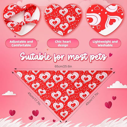 Weewooday 50 Pcs Valentines Dog Bandanas Bulk for Dogs Soft Bibs Adjustable Triangle Pet Bandana for Small Medium Large Costume(Heart Pattern, 25.6 x 17.7 x 17.7 Inch)