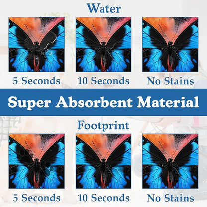 Blue Butterfly on Blooming Pet Feeding Mat–Christmas Stocking Quick Dry Absorbent Dog Cat Food Mat, Non Slip Waterproof Bowl Placemat for Messy Eaters, Pet Accessories for Floors 16"x24"