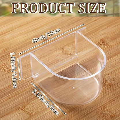 LemonRoad 4 Pcs Bird Cage Feeder Food Water Feeder for Cage Feeding Drinking Bowl Seed Container Dishes Birdcage Tray Replacement Clear Thick Food Trough Box Accessories for Bird Parrot Pigeon Chicken