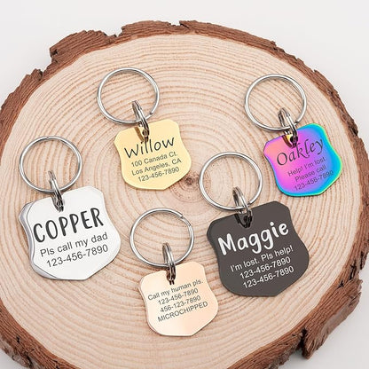 Anavia Personalized Pet ID Tags, Stainless Steel Glossy Laser Engraved Dog Cat Collar Name Tags, Multiple Colors Shapes Sizes (Badge, Regular)