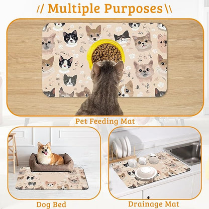 Pet Feeding Mat,Pet Photo Absorbent Dog Cat Food Mat Dog Mat with Rubber Backing,Non-Slip Water Bowl Placemat,Pet Supplies 12" x 20"