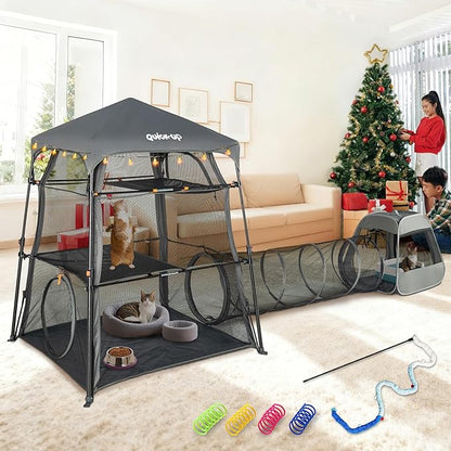 Cat Enclosure Kitten and Tower Tent for Indoor and Outdoor,3 Tier Cage Inside,Outdoor Catio,Portable and Foldable,Two Doors Design; Play Tunnel + Cube(with Three Ways)…