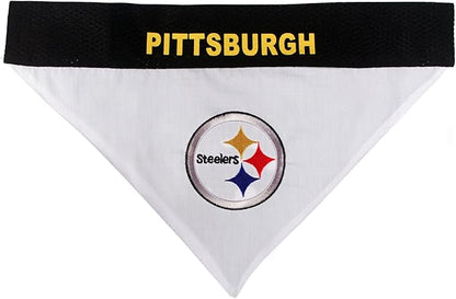 Pets First NFL DOG BANDANA - PITTSBURGH STEELERS REVERSIBLE PET BANDANA. 2 Sided Sports Bandana with a PREMIUM Embroidery TEAM LOGO, Small/Medium. - 2 Sizes & 32 NFL Teams available