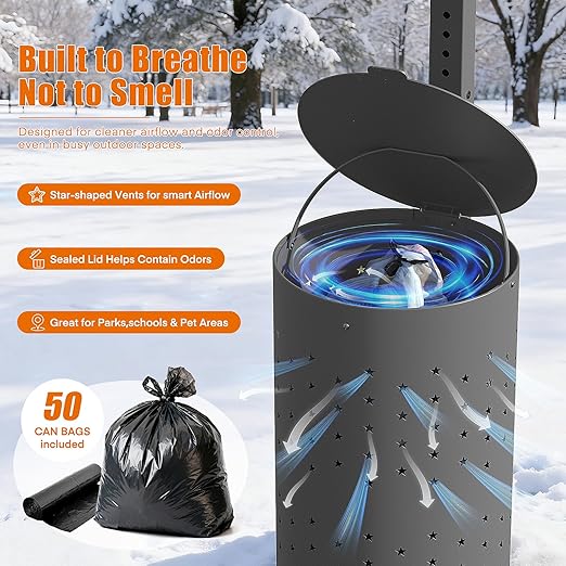 Dog Waste Station Outdoor, Pet Waste Disposal Station Rustproof Aluminum with 10 Gallon Trash Can, 600 Dog Poop Bags & 50 Liners for Parks, Trails, HOA Communities (Black)