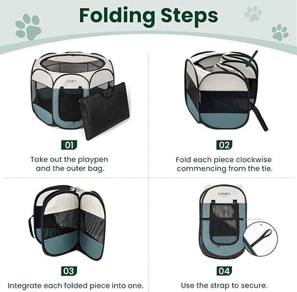 Love's cabin Pet Puppy Dog Playpen, Medium Dog Tent Crates Cage Indoor/Outdoor, Portable Playpen for Cat, Foldable Pop Up Dog Kennel Playpen with Carring Case, Removable Zipper Top, Moss Green