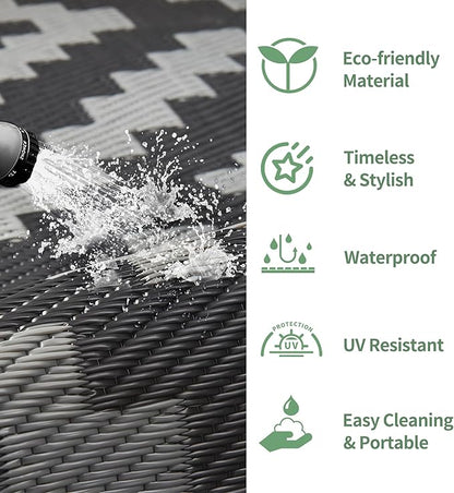 GENIMO Outdoor Rug for Patio Clearance,5'x8' Waterproof Mat,Reversible Plastic Camping Rugs,Rv,Porch,Deck,Camper,Balcony,Backyard,Black & Gray