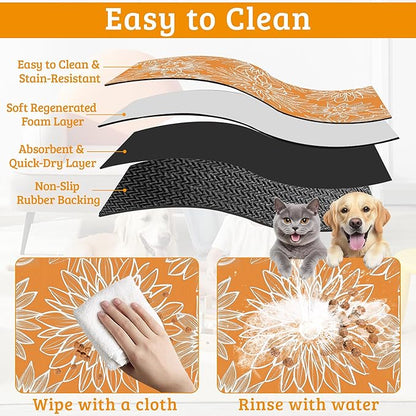 Retro Geometric Aesthetic Dog Food Mat,Orange Absorbent Pet Feeding Mat for Food and Water Bowl,Quick Dry Dog Placemat Non Slip Rubber Backing Waterproof Pet Supplies 16" x 24"