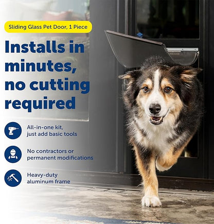PetSafe Sliding Glass Pet Door - No-Cut DIY Install Doggy Door for Renters - Aluminum Frame - Adjustable Height 75 7/8" to 80 11/16" - Ideal for Large Dogs Up to 100 lb - Bronze
