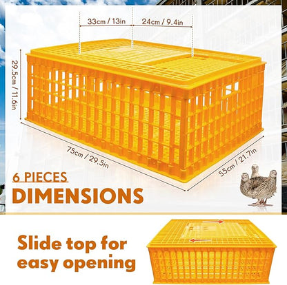 Sintuff Poultry Carrier Crate Plastic Chicken Transport Cage Bird Carriers Chickens Carrier Travel Crate Basket Box for Poultry Chicken Bird Duck Goose, 29.5 x 21.7 x 11.6 Inch(6 Pcs)