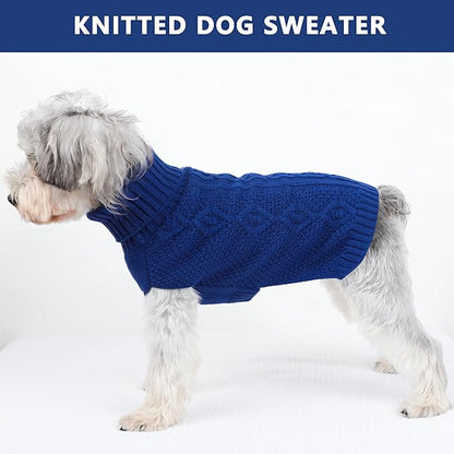 Dog Sweaters for Small Dogs Cute Knitted Chihuahua Clothes Warm Dog Clothes Winter Turtleneck Puppy Sweater XS Doggy Pullover Coat Sleeveless Cat Sweater(Navy Blue, X-Small)
