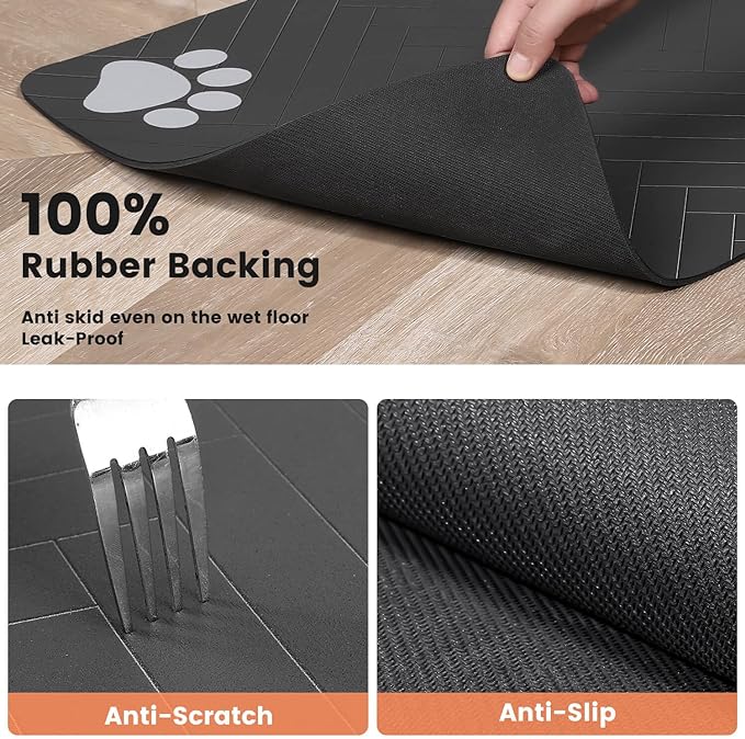 Pet Feeding Mat-Absorbent Pet Placemat for Food and Water Bowl, with Waterproof Rubber Backing, Quick Dry Water Dispenser Mat for Dog and Cat (27"x17", Striped Dark Gray)