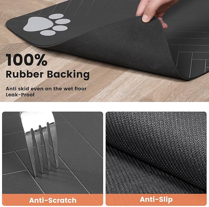Pet Feeding Mat-Absorbent Pet Placemat for Food and Water Bowl, with Waterproof Rubber Backing, Quick Dry Water Dispenser Mat for Dog and Cat (24"x16", Striped Dark Gray)