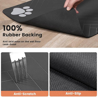 Pet Feeding Mat-Absorbent Pet Placemat for Food and Water Bowl, with Waterproof Rubber Backing, Quick Dry Water Dispenser Mat for Dog and Cat (27"x17", Black)