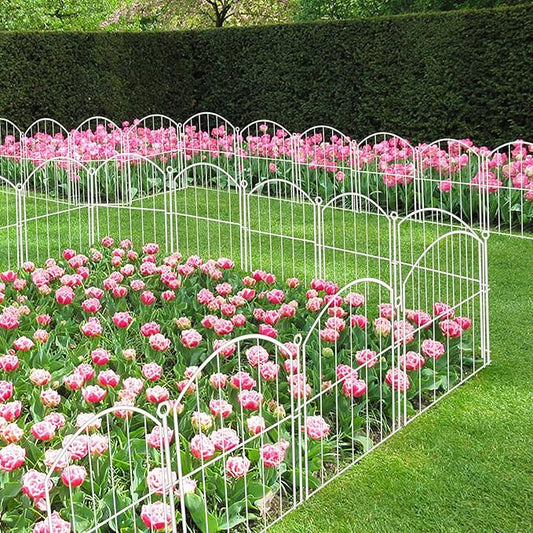Decorative Garden Fence 17in x10ft, 10 Pack Rustproof Metal No Dig Fence Animal Barrier for Dog, Arched Flower Bed Edging Ornamental Wire Border Panel Fencing for Yard Patio Outdoor Decor White