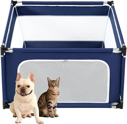 EHEYCIGA 42x42x26 Inches Puppy Playpen Without Top Cover for Dogs & Cats Indoor or Outdoor - Dog Playpen with Door, Dog Fence for Small Animal with Heavy-Duty Oxford & Steel Frame, Navy