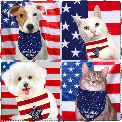4th of July Dog Bandanas, Patriotic Party Pet Decorations 2 Pack, Adjustable Independence Day Holiday Bandana American Flag Triangle Bibs Cat Scarf Set