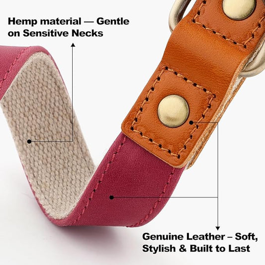 Plutus Pet Genuine Leather & Hemp Dog Collar – Adjustable Heavy Duty Pet Collar with Quick Release Metal Buckle, Soft & Stylish for Puppy and Small, Medium, Large Dogs (Burgundy, XS)