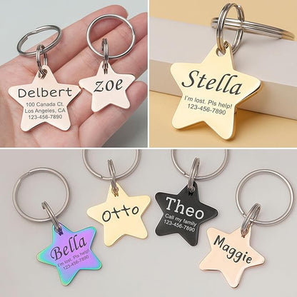 Anavia Personalized Pet ID Tags, Stainless Steel Glossy Laser Engraved Dog Cat Collar Name Tags, Multiple Colors Shapes Sizes (Star, Regular)