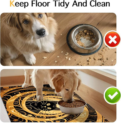 Cat Feedings Mats 20x12 inch Golden Cat Print Pet Bowl Placemat Non Slip Mat for Cats Food and Water Indoor Kitty Feeding Station Elegant Cats Meal Mat for Small Pets Kitchen Floor Use