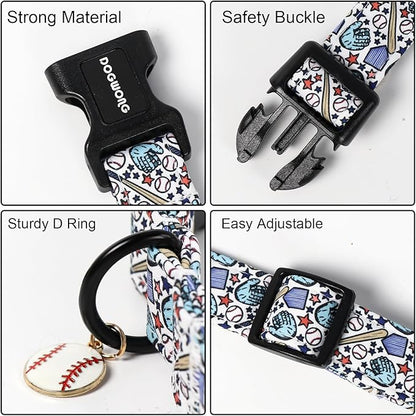 DOGWONG Baseball Dog Collar-Cute Boy Baseball Dog Collar, Adjustable Soft Male Dogs Collars for Medium Large Dogs, M