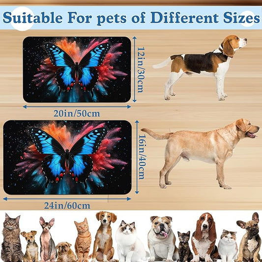 Blue Butterfly on Blooming Pet Feeding Mat–Christmas Stocking Quick Dry Absorbent Dog Cat Food Mat, Non Slip Waterproof Bowl Placemat for Messy Eaters, Pet Accessories for Floors 16"x24"