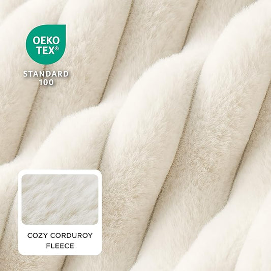 Bedsure ComfyFleece™ Cute Dog Bed Medium Size Dog - Washable Furry Puppy Beds, Rectangle Orthopedic Corduroy Fleece Pet Beds with Removable Zipper Cover, 30x24x8inches, Cream