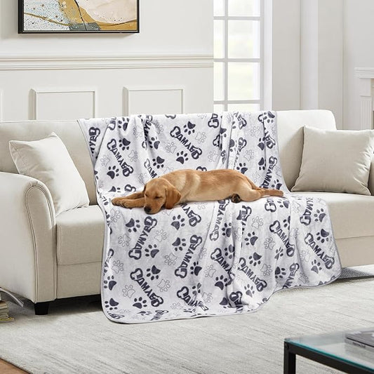Dog Blankets for Large Dogs Upgraded, Dog Cat Flannel Blankets Washable, Cute Bone Paw Print Blanket for Bed Cover, Couch, Crate, 80x60 inch