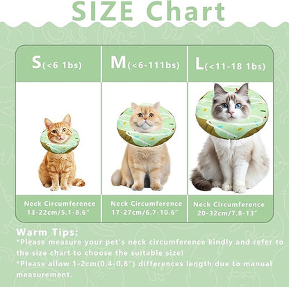 Cat Cone Collar Soft, Adjustable Cat Recovery Collar Kitten Cones to Stop Licking, Cute Donut E Collar After Surgery, Cats Neck Pillow Cone Elizabethan Cones of Shame (Waterproof Green, Small)