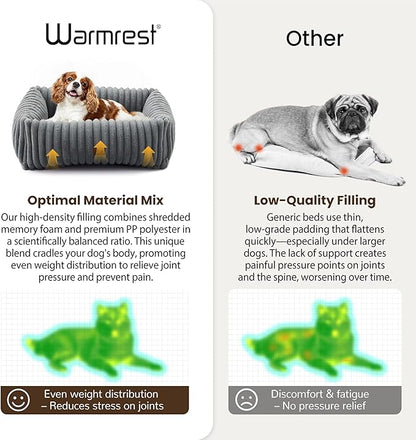 Washable Dog Bed for Small Medium Dogs - Rectangle Orthopedic Corduroy Fleece Pet Bed with Removable Cover and Nonskid Bottom, Calming Puppy Bed Soft Pet Sofa, Grey(25x21x7inchs)