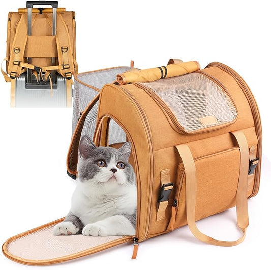 Expandable Carrier Backpack for Big Cats Small Dogs, Airline Approved Pet Carrier Backpack,Foldable Breathable Travel Backpack, Portable Pet Carrier Backpack with Safety Leash, Holds Up to 18 Lbs