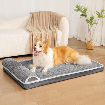 Orthopedic XL Dog Bed Large Sized Dog with Pillow 42''X28'', Waterproof Soft Comfortable Egg Crate Foam Pet Crate Beds Mat with Removable Washable Cover and Non-Slip Bottom, Grey