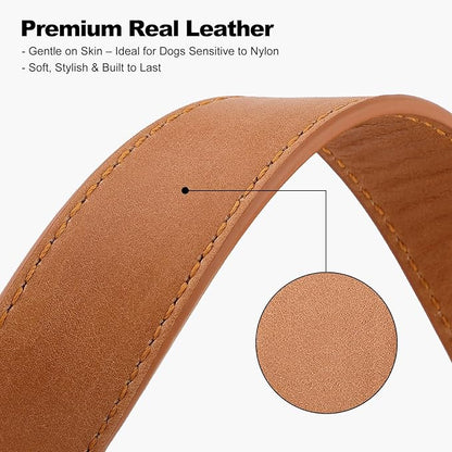 Plutus Pet Genuine Leather Dog Collar – Adjustable Pet Collar with Quick Release Metal Buckle, Soft Real Leather for Small Medium Large Dogs, Heavy Duty & Skin-Friendly (Light Brown, S)