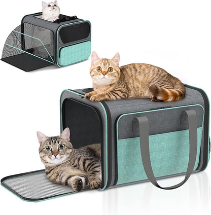 Cat Carrier for Airline Approved: Soft-Sided Cat Carrier Expandable for Small Dogs up to 15LBS - Pet Travel Bag for TSA Approved - Breathable for Airplane Camping Outdoor