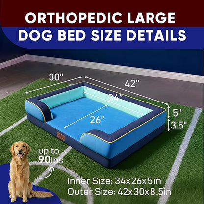Comfort Expression Orthopedic Dog Bed for Extra Large Dogs 42x30 Inch, Waterproof Egg Crate Foam XL Pet Bed with Removable Bolsters, Dog Couch with Washable Cover & Non-Slip Bottom, New Jersey