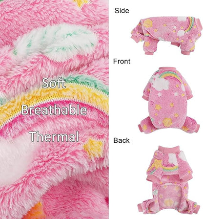 Dog Pajamas Pjs Small Girl, Winter Sweater Cute Extra Small Puppy Clothes, 4 Legs Fleece Dog Sweater Jumpsuit, Soft Doggie Onesies Pet Apparel Outfits for Chihuahua Yorkie, Pink, Small