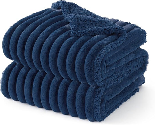 Bedsure ComfyFleece™ Waterproof Dog Blankets for Large Dogs - Soft Pet Cat Blanket Corduroy Fleece for Couch Protector Washable, Cozy Calming Reversible Furniture Protection,40"x50", Navy Blue