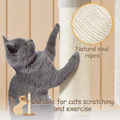 Yaheetech Cat Tree, 33.5in Cat Tower with 2 Cozy Condos, Soft Perch & Sisal Scratching Posts, Cat House Activity Center Furniture for Indoor Cats, Beige
